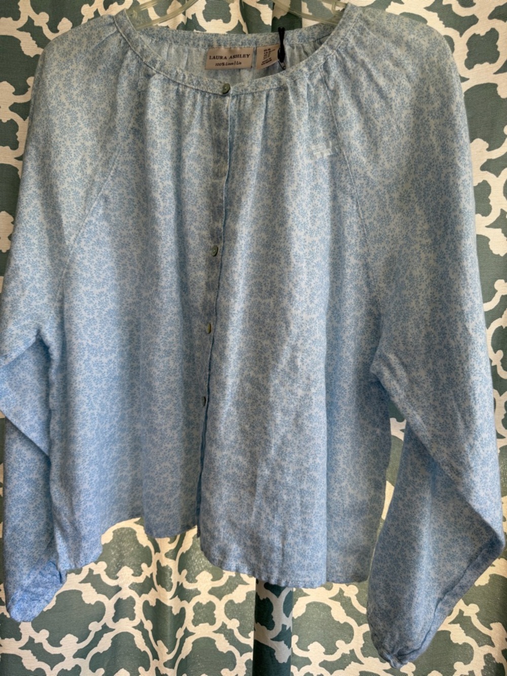 Laura Ashley Pale Blue Linen Button-Up Top NEW WITH TAGS